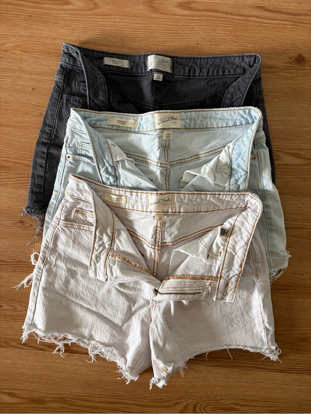 Universal Thread Trio: Black, Light Blue & White Distressed Denim Shorts